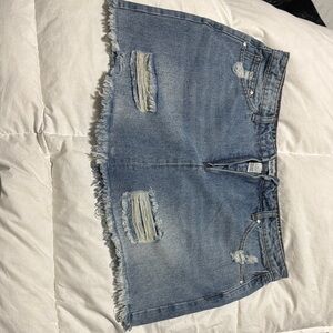 Distressed Denim Mini Skirt